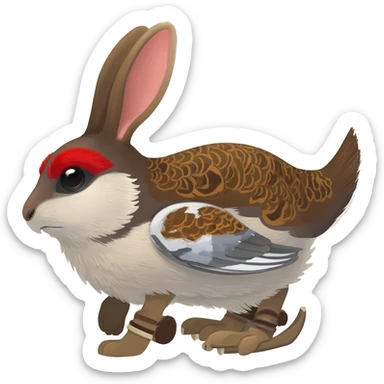 Rock Ptarmigan-Snowshoe-Hare-Koi-Fish-Pokémon-Fakémon-Animal-hybrid, full body, with red marking over eye sticker