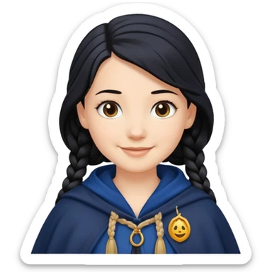 braid black hair, white girl, dark blue cloak sticker