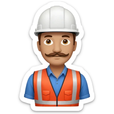 Arquitecto con casco blanco pero con chaleco de color rojo, la persona que tenga bigotes sticker