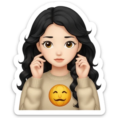 Beautiful girl,Black hair,wavy hair，long hair,Black eyes,Chinese, beige sweater  sticker