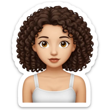 Woman with light skin and dark brown eyes and dark brown long curly hair and white tube top sticker