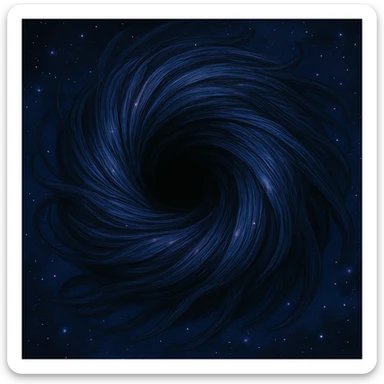 a black hole made of swirling hair, cosmic and mysterious, with strands forming a spiral, ghibli style, cosmic and mysterious sticker