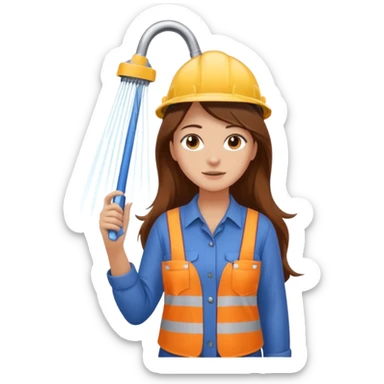 beautiful girl with long brown hair constructing new shower area sticker