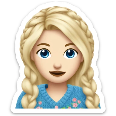 beautiful finnish blond hair woman with blue eyes knitting floral  sticker