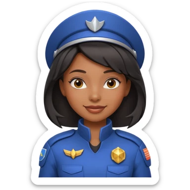 cute Black female spaceship captain portrait, head and shoulders only, futuristic uniform, captain badge, confident expression, 3D cartoon, mobile game icon style, clean background, no text, no watermark sticker