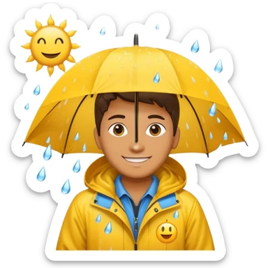 create a realistic emoji of a weather situations with a logistic worker in it, sun, rain, snow sticker