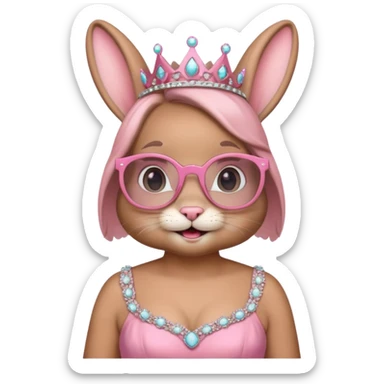 Bunny emoji + tiara + pink dress + happy + glasses sticker