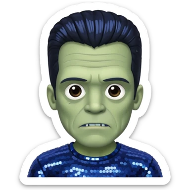 Frankenstein from Van Helsing with black hair, grey skin dark blue sequin outfit sticker