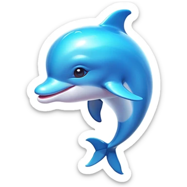 Cinematic Cute Bottlenose Dolphin Portrait Emoji, Head tilted playfully and inquisitively, featuring a charming, shiny glossy body with smooth, gleaming skin and round, sparkling eyes full of playful wonder, Simplified yet irresistibly adorable features, highly detailed, glowing with a warm, inviting aquatic glow, high shine, affectionate and lively, stylized with a touch of whimsical marine charm, soft glowing outline, capturing the essence of a mischievous yet endearing dolphin that seems as if it could splash out of the screen into your arms! sticker