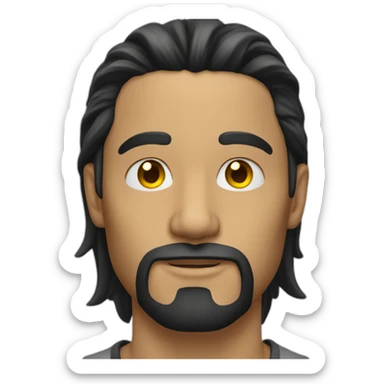 Man with a long black hair without beard and he has yellow lined tattoo above his nose sticker