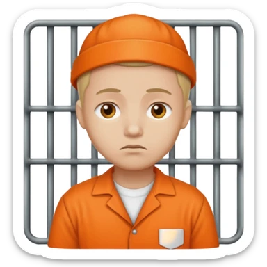 sad prisoner with an orange uniform sticker
