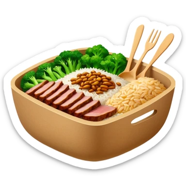 Retangular bowl made of kraft paper, 
The lunch box should be the most similar to this real one..
https://i.postimg.cc/FKcHz1tk/Screenshot-2025-11-11-alle-16-06-29.png

Can get more images of the bowl https://www.instagram.com/chefaporterbr/
Put inside food, like rice, green vegetables and meat. sticker