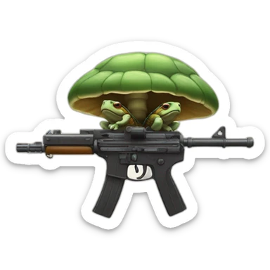 Double headed turtle mushroom with a machine gun sticker