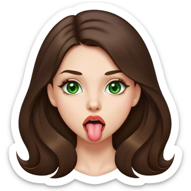 Girl sticking out tongue brunette long hair green eyes  pretty lips  sticker