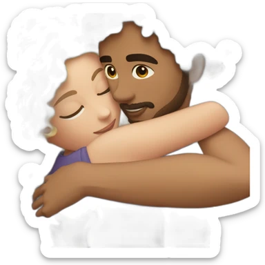 Light skin man with dark curly hair hugging a blonde curvy woman sticker