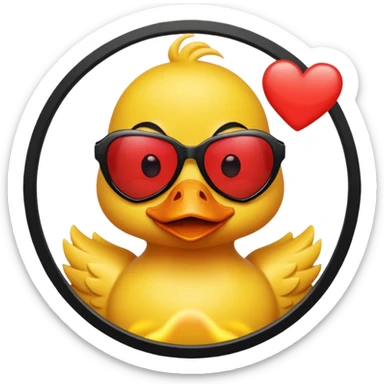 Make a frame emoji and inside it is a  yellow duck wearing red heart sunnies and the background is sky or anything blue make it like this 🌇 but what I described inside  sticker