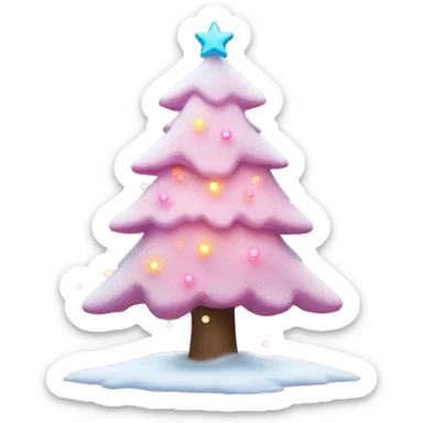 Snowy pink Christmas tree with colorful string lights sticker