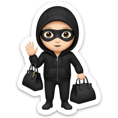 sneaky thief in black outfit holding a bag sticker