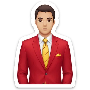 "A bust of a professional man wearing a red blazer with yellow accents, a yellow dress shirt, and a red tie, symbolizing career growth and opportunities. He has a confident expression, short well-groomed hair, and a determined look. Behind him, a financial or business growth chart (📈) with a bold red upward-trending arrow is displayed, reinforcing the theme of progress and success. The background is minimalistic, with clean lines focusing on the man’s upper torso and the business chart. The overall design is modern, professional, and business-oriented. sticker