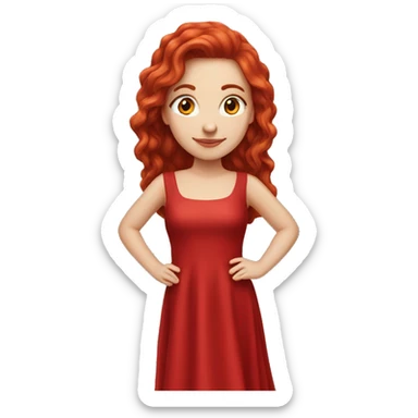 Fair-skin-elegant-girl-in-red-long-dress-with-long-red-hair sticker