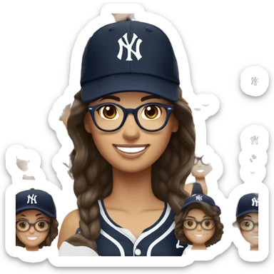 Brunette women smile with glasses New York Yankees cap and jersey  sticker