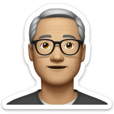 Middle aged Asian man with no facial hair thick round black glasses and lists of freckles sticker
