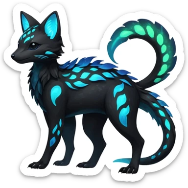 Rare realistic black nebulae shiny sparkly dark-neon glowing bioluminescent edgy badass epic pretty beautiful handsome gorgeous aesthetic colorful vibrant Vernid-Trico-species-Fakemon-creature by LiLaiRa, 4 legs, 1 tail, random markings, (full body) sticker