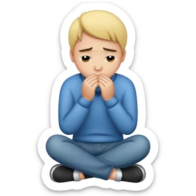 A person sitting with sad feeling sticker