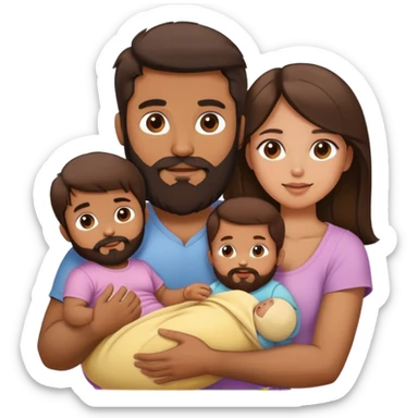 Bearded brown man and brunette woman with two children boy 3 years and girl 6 months sticker