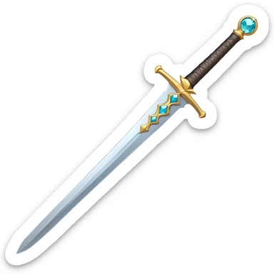 simple sword design with slightly curved blade, straightforward hilt, colored gemstone set in the hilt, rest of the sword is colorless, emoji style sticker