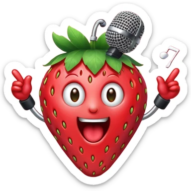 Strawberry with microphone singing loudly sticker
