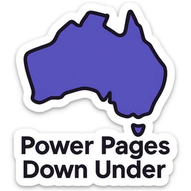 clean modern icon of the map of Australia with no thick border, text 'Power Pages Down Under' below, designed for use on a purple background, main colors #403DAD and vibrant purple, accent #fff7ad, no Power Pages icon, no digital web overlay sticker