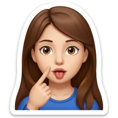 Emoji Fille cheveux long et brun yeux brun avec un doigt dans la bouche comme le truc baka sticker