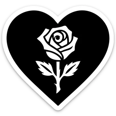 gothic heart with a silver gothic rose, solid filled icon style sticker