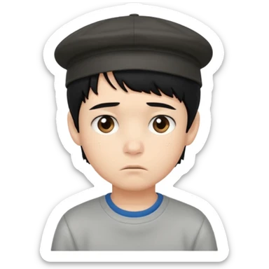 Gere um menino de cabelos preto e boné com feição triste sticker