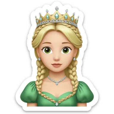 Princess in green Dress with Tiara, Braided Blonde Hair sticker