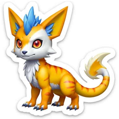 Cute Shiny Agumon-Greymon-Renamon-Fakémon-hybrid-creature (full body)  sticker