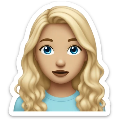 a teenage girl with blue eyes dirty blonde hair and light tan skin blowing a kis sticker