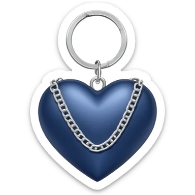Navy blue heart with silver chains charm keychain sticker