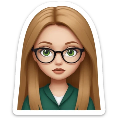 pretty bratz baddie, light brown straight hair, dark green eyes, glasses, pretty eyeliner, pale skin sticker