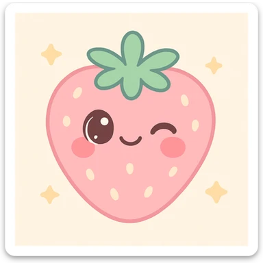 pink strawberry with a cute face, kawaii style, winking and blushing sticker