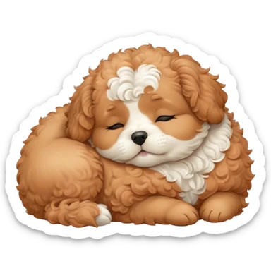 Cinematic Chubby Sleeping Cavoodle Portrait Emoji, Chubby and serene, with a round, cuddly build and a soft, curly apricot coat with subtle white patches, eyes gently closed in peaceful slumber, Simplified yet irresistibly endearing features, highly detailed, glowing with a gentle, dreamy glow, high shine, relaxed and content, stylized with a touch of whimsy, bright and heartwarming, soft glowing outline, capturing the essence of a blissfully sleepy companion, so comically serene it feels like it could roll out of the screen and snore with adorable charm! sticker