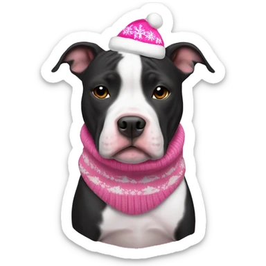 Black and white pitbull with pink Christmas sweater sticker