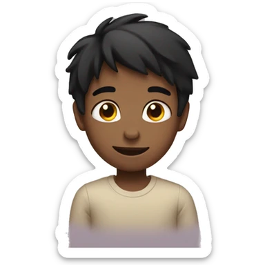 Boy with short black hair making a heart with his hand above his head  sticker