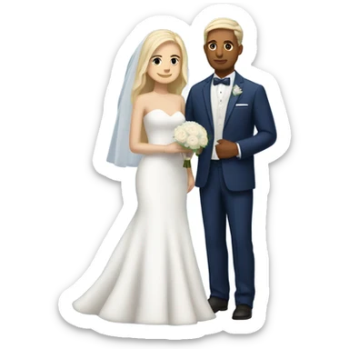 Puerto rican beard short hair with blue hat and navy blue suit getting Married with blond long hair girl with white  wedding dress  sticker