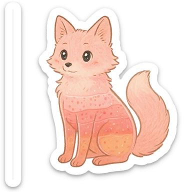 soft fluffy fox with a transparent body, pastel pink, filled with a layered fruit smoothie, sparkling eyes, full-body sticker
