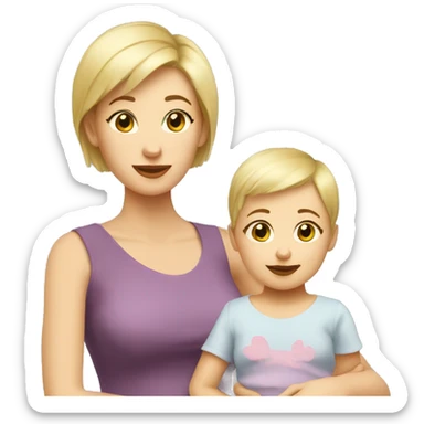 Blonde short hair mom with baby girl sticker