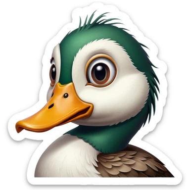 Cinematic 32k HD, Extremely detailed image of a terrifyingly creepy duck, each lash, eye, and feather is shown in stunning detail as though captured in a timeless photograph, rich textures, visually rich, so lifelike that it feels like it could leap off the page at any moment sticker