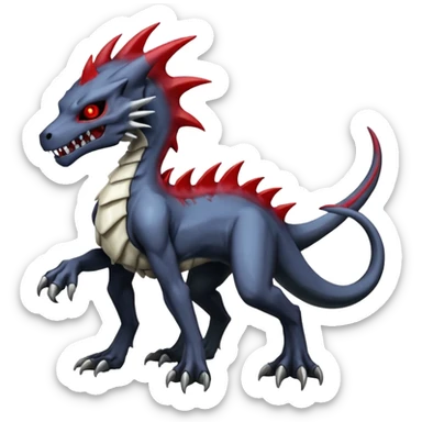 Shiny White Evil Glowing Eldritch Marowak-Salandit-Duskull-Darkdramon-fusion with bloody red markings and a red mane  sticker