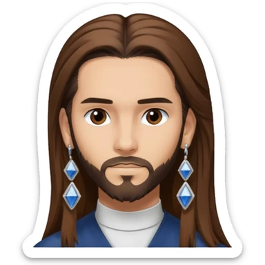 Tom Kaulitz with brown long hair, earrings sticker